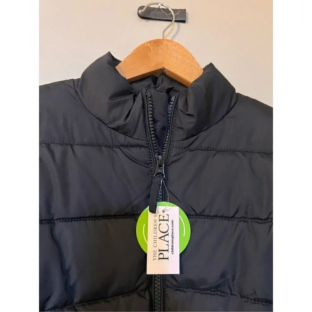 The Children's Place Boys XL Quilted Puffer Jacket Black Water Resistant Winter